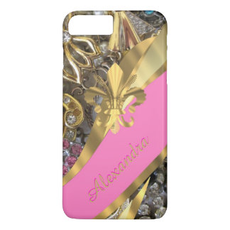 Personalisiertes elegantes Gold und rosa Klingeltö iPhone 8 Plus/7 Plus Hülle