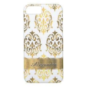 Personalisiertes elegantes Gold und weißer Damast iPhone 8/7 Hülle