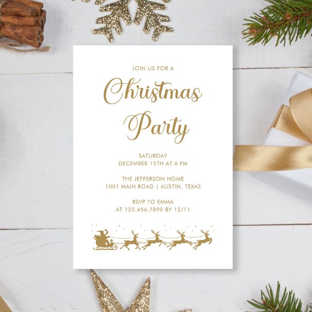 Personalisiertes elegantes Gold Weißes Weihnachtsf Einladung (Personalized Elegant Gold White Christmas Party Invitation)