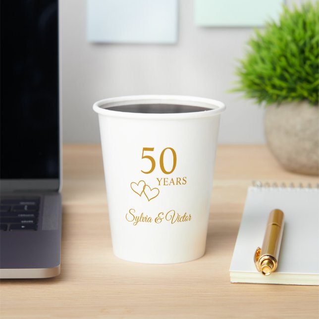 Personalisiertes elegantes Golden 50-jähriges Part Pappbecher (InSitu)