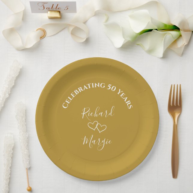 Personalisiertes elegantes Golden 50-jähriges Part Pappteller (Hochzeit)