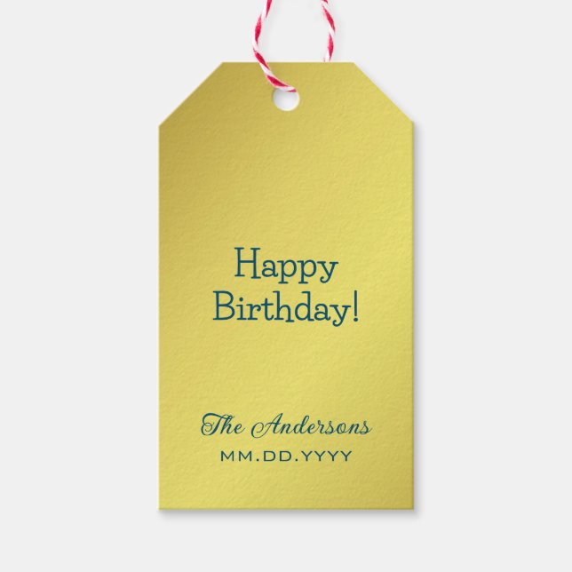 Personalisiertes elegantes Golden Yellow Happy Geb Geschenkanhänger (Vorderseite)