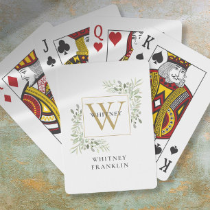 Personalisiertes elegantes goldenes Monogramm Grün Spielkarten