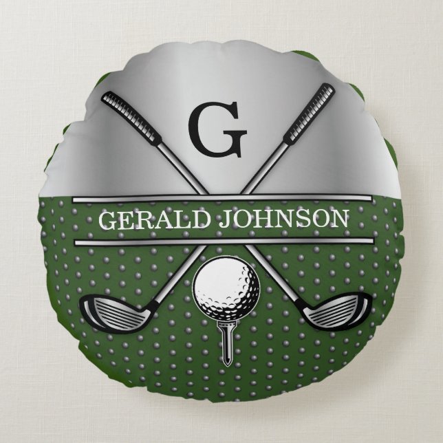 Personalisiertes elegantes Golf Monogram Logo Rundes Kissen (Vorderseite)