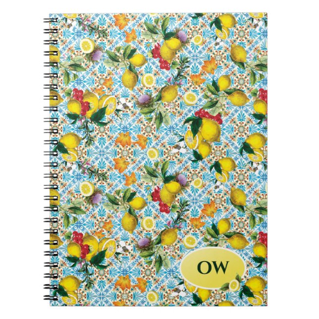 Personalisiertes elegantes Lemon Monogramm Notizblock (Vorderseite)