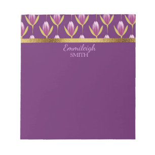 Personalisiertes Elegantes Lila Flora und Gold Notizblock
