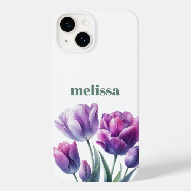 Personalisiertes elegantes lila Monogramm Case-Mate iPhone 14 Hülle (Rückseite)