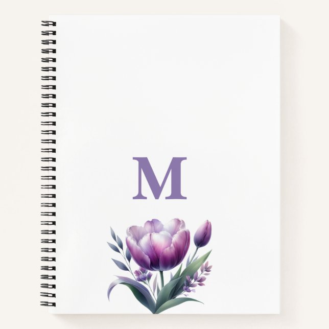 Personalisiertes elegantes lila Monogramm Notizbuch (Vorderseite)