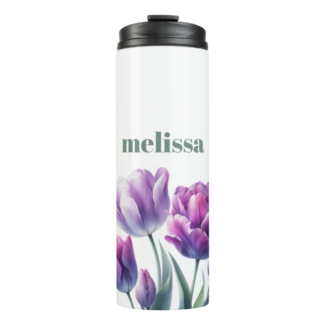 Personalisiertes elegantes lila Monogramm Thermosbecher (Vorderseite)