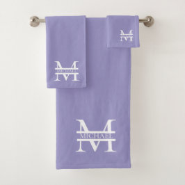 Personalisiertes elegantes Lila Monogramm und Name Badhandtuch Set