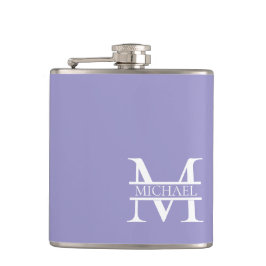 Personalisiertes elegantes Lila Monogramm und Name Flachmann
