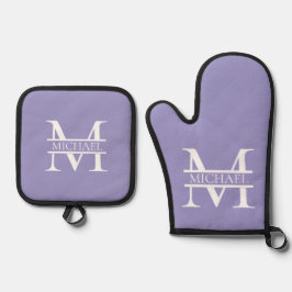 Personalisiertes elegantes Lila Monogramm und Name Ofenhandschuh & Topflappen-Set