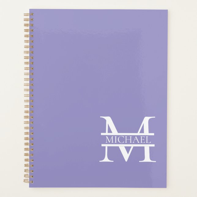Personalisiertes elegantes Lila Monogramm und Name Planer (Vorderseite)