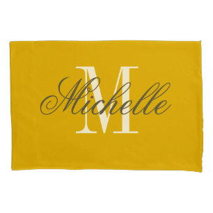 Personalisiertes elegantes Monogramm Senfgelb Kissenbezug
