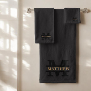 Personalisiertes elegantes Monogramm und Name Schw Badhandtuch Set