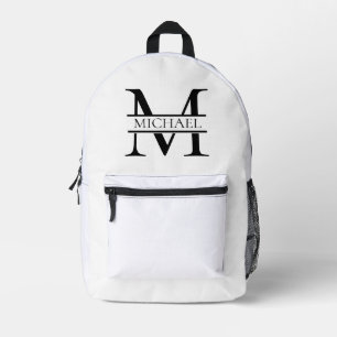 Personalisiertes elegantes Monogramm und Name weiß Bedruckter Rucksack