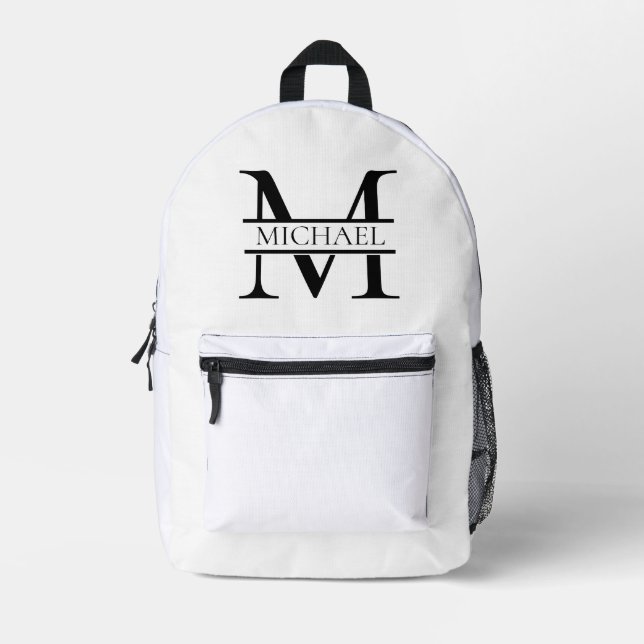 Personalisiertes elegantes Monogramm und Name weiß Bedruckter Rucksack (Vorderseite)