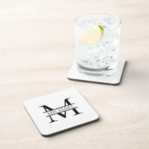 Personalisiertes elegantes Monogramm und Name weiß Getränkeuntersetzer
