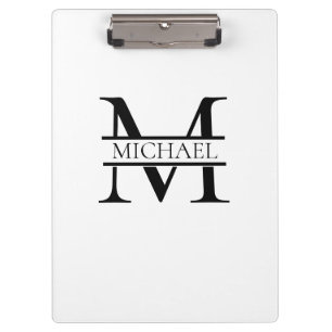 Personalisiertes elegantes Monogramm und Name weiß Klemmbrett
