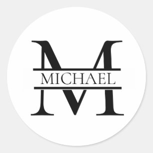 Personalisiertes elegantes Monogramm und Name weiß Runder Aufkleber