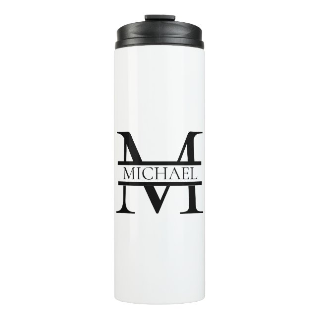 Personalisiertes elegantes Monogramm und Name weiß Thermosbecher (Vorderseite)