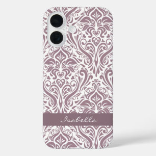 Personalisiertes elegantes Old Lavender Damask Mus iPhone 16 Hülle
