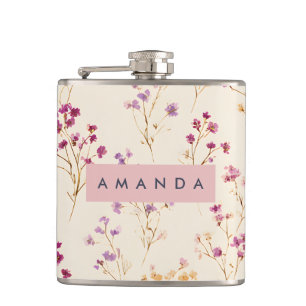 Personalisiertes elegantes Pastel-Blumendesign Flachmann