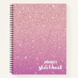 Personalisiertes elegantes rosa Glitzer Sketchbook Notizbuch