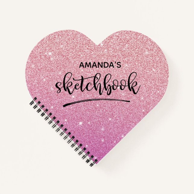 Personalisiertes elegantes rosa Glitzer Sketchbook Notizbuch (Vorderseite)