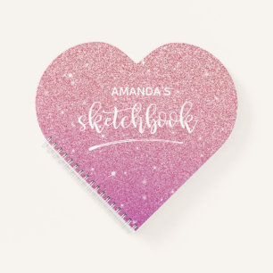 Personalisiertes elegantes rosa Glitzer Sketchbook Notizbuch