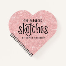 Personalisiertes elegantes rosa Glitzer Sketchbook