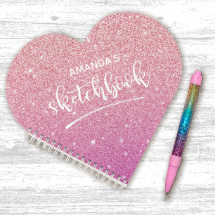 Personalisiertes elegantes rosa Glitzer Sketchbook Notizbuch