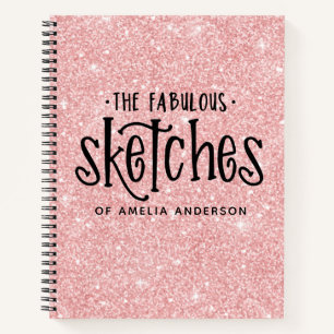 Personalisiertes elegantes rosa-glitzerndes Skizze Notizbuch