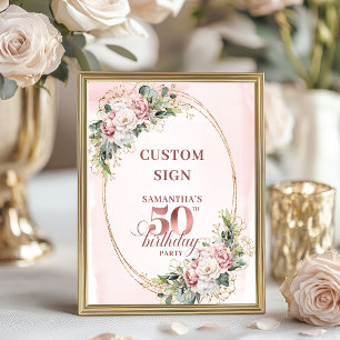 Personalisiertes Elegantes Rosa Grün 50. Geburtsta Poster