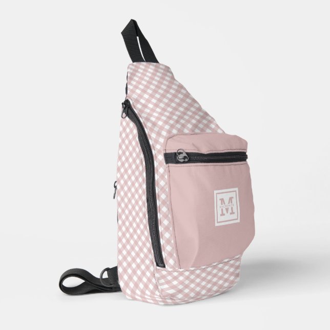 Personalisiertes elegantes, rosa Kariertes Muster Crossbody Bag (Linke Seite)