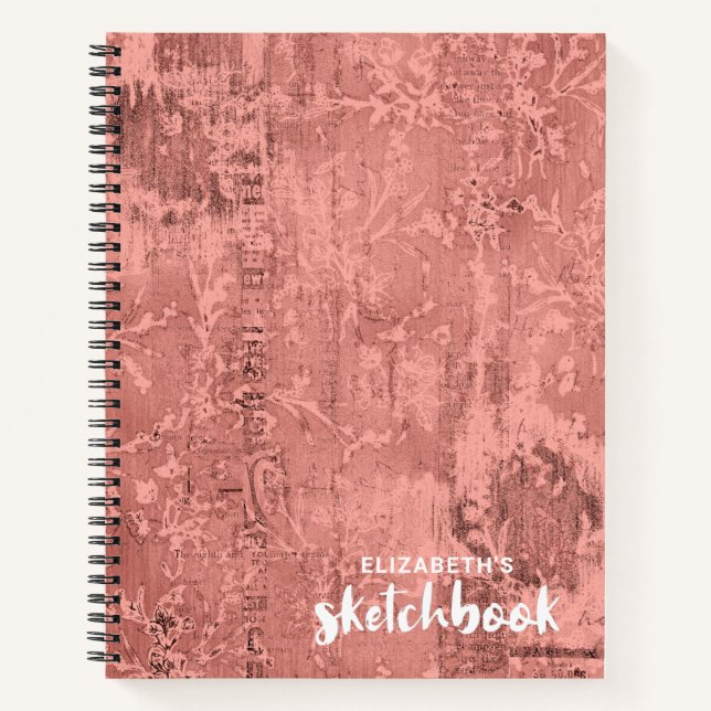 Personalisiertes elegantes rosa Sketchbook Ihr Nam Notizbuch (Vorderseite)