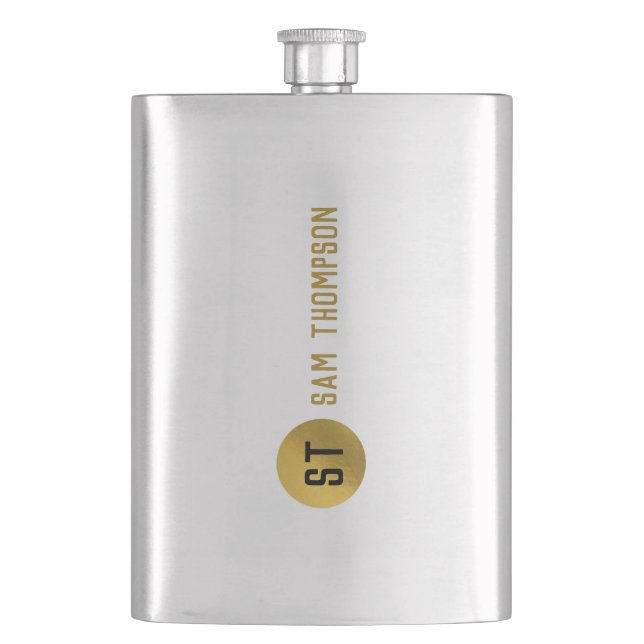 Personalisiertes elegantes Schwarz & Gold Modernes Flachmann (Vorderseite)