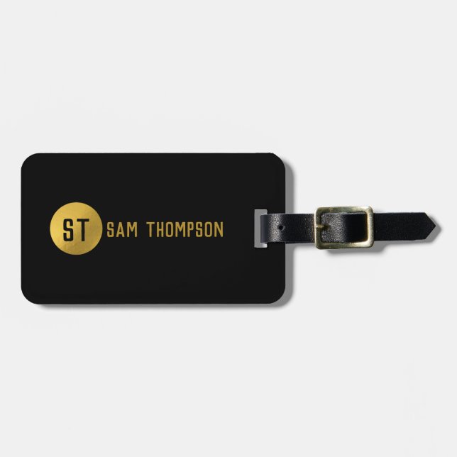 Personalisiertes elegantes Schwarz & Gold Modernes Gepäckanhänger (Vorderseite horizontal)