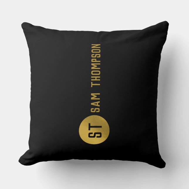 Personalisiertes elegantes Schwarz & Gold Modernes Kissen (Vorderseite)