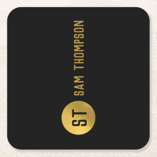 Personalisiertes elegantes Schwarz & Gold Modernes Rechteckiger Pappuntersetzer