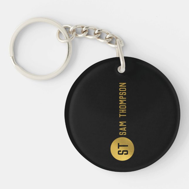 Personalisiertes elegantes Schwarz & Gold Modernes Schlüsselanhänger (Vorderseite)