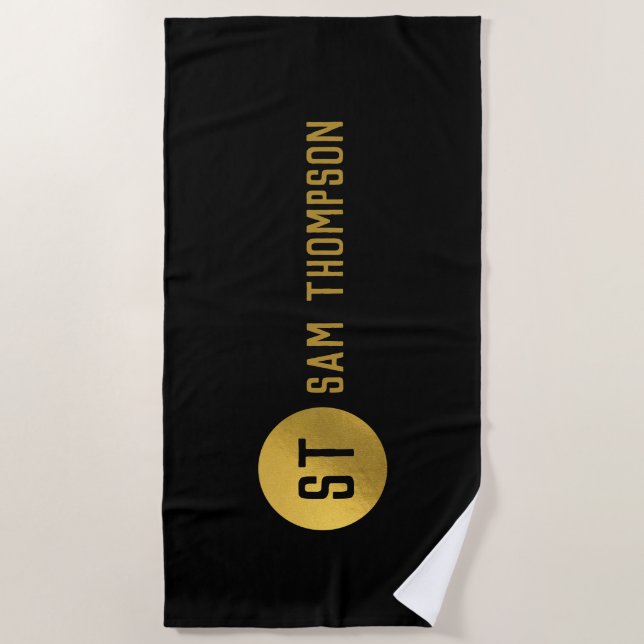Personalisiertes elegantes Schwarz & Gold Modernes Strandtuch (Vorderseite)