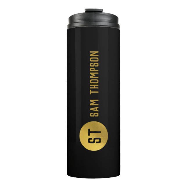 Personalisiertes elegantes Schwarz & Gold Modernes Thermosbecher (Vorderseite)