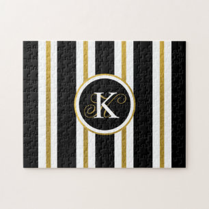 Personalisiertes Elegantes Schwarz & Gold Streifen
