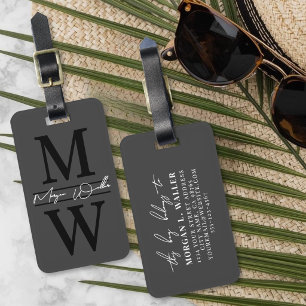Personalisiertes Elegantes Schwarzgraues Monogramm Gepäckanhänger