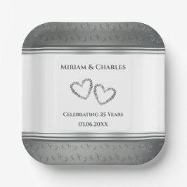 Personalisiertes elegantes Silver 25-jähriges Part Pappteller