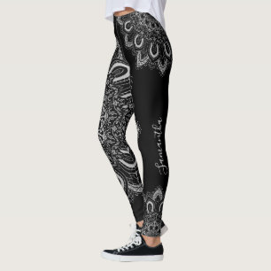 Personalisiertes Elegantes Silver Mandala Print Bl Leggings