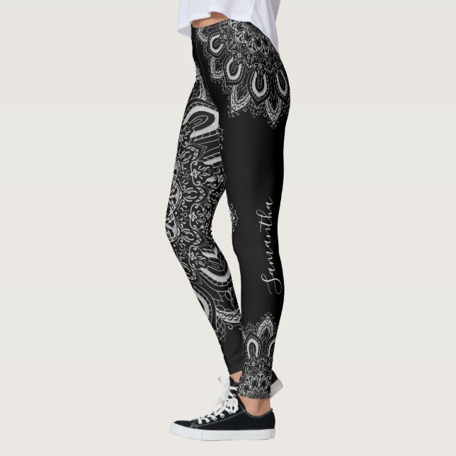 Personalisiertes Elegantes Silver Mandala Print Bl Leggings (Links)