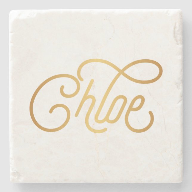 Personalisiertes elegantes Skript Chloe Gold auf Steinuntersetzer (Vorderseite)