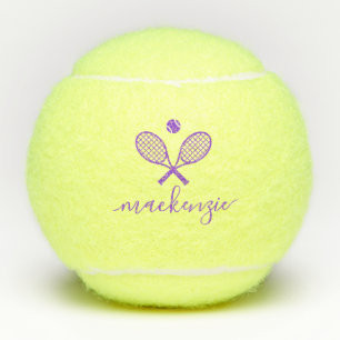 Personalisiertes, elegantes Skript Lila, überkreuz Tennisbälle